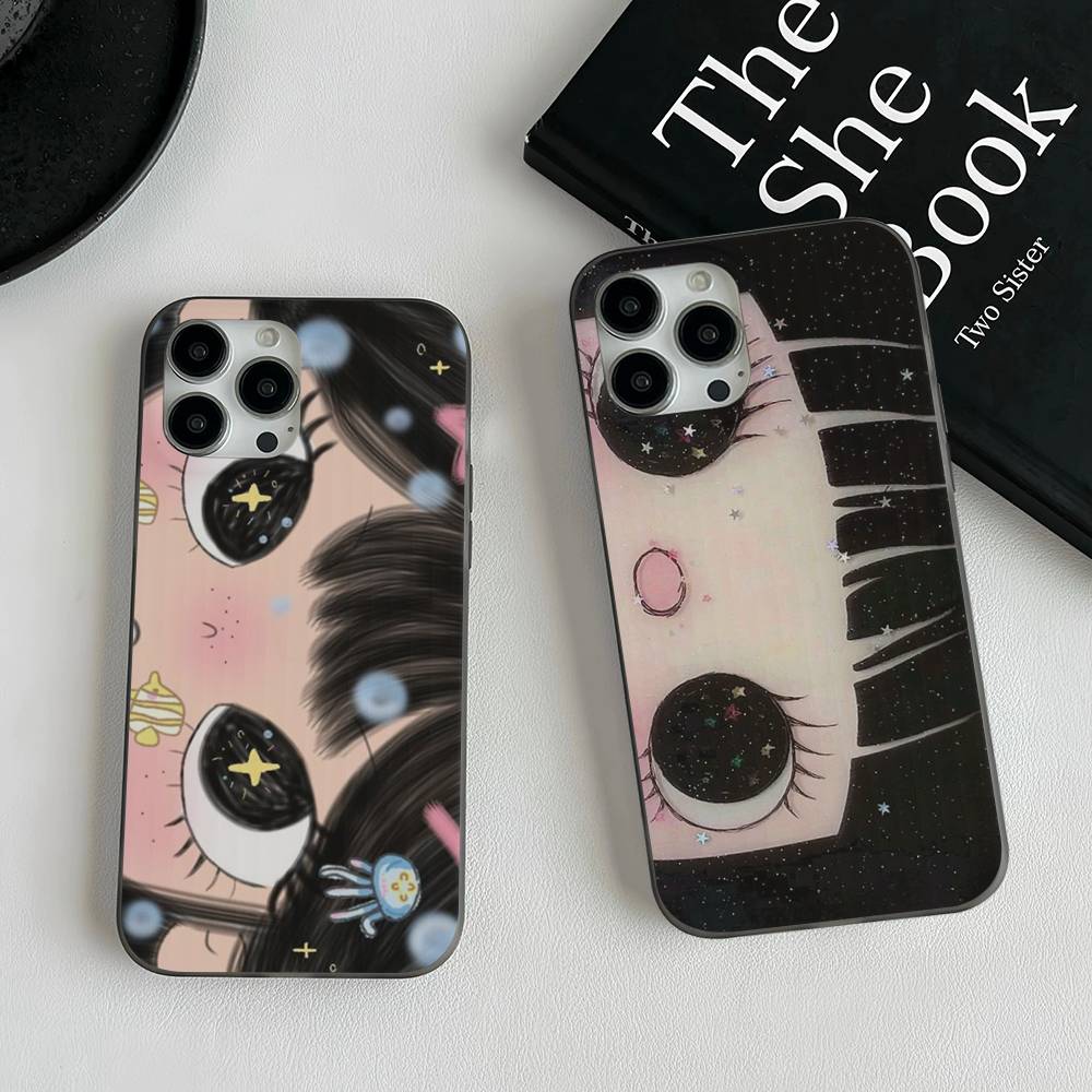 BIG EYES COMIC GIRL Phone Case For IPhone 17 16 15 14 13 12 11 Pro Max Plus Corrugated Bumper Back Cover Shell