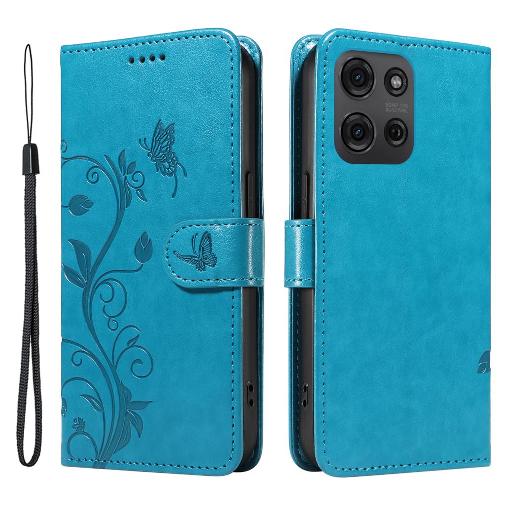 For Motorola Moto G75 5G PU Leather Cases Flower Pattern Wallet Stand Phone Cover with Strap