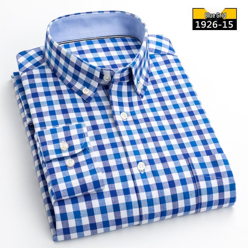 

Мужская рубашка с длинным рукавом из стиранного хлопка оксфорд - Приталенная, Клетчатая, Не требующая глажки полоска, Повседневный стиль 38