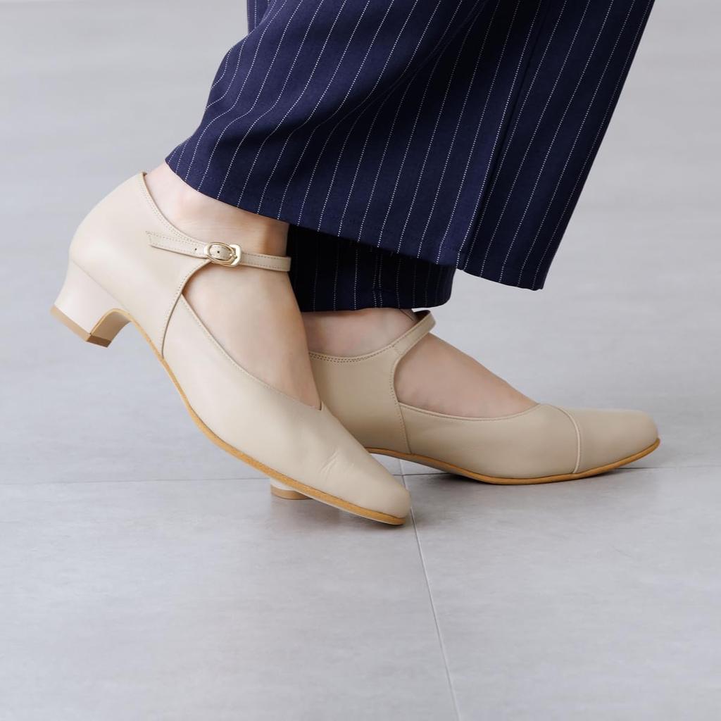 Genuine Leather Comfortable Walk Series Comfygel Support Insole Bolognese Construction HIMIKO Himiko Heel Strap Pumps 605006 Light Beige 265 3.5cm