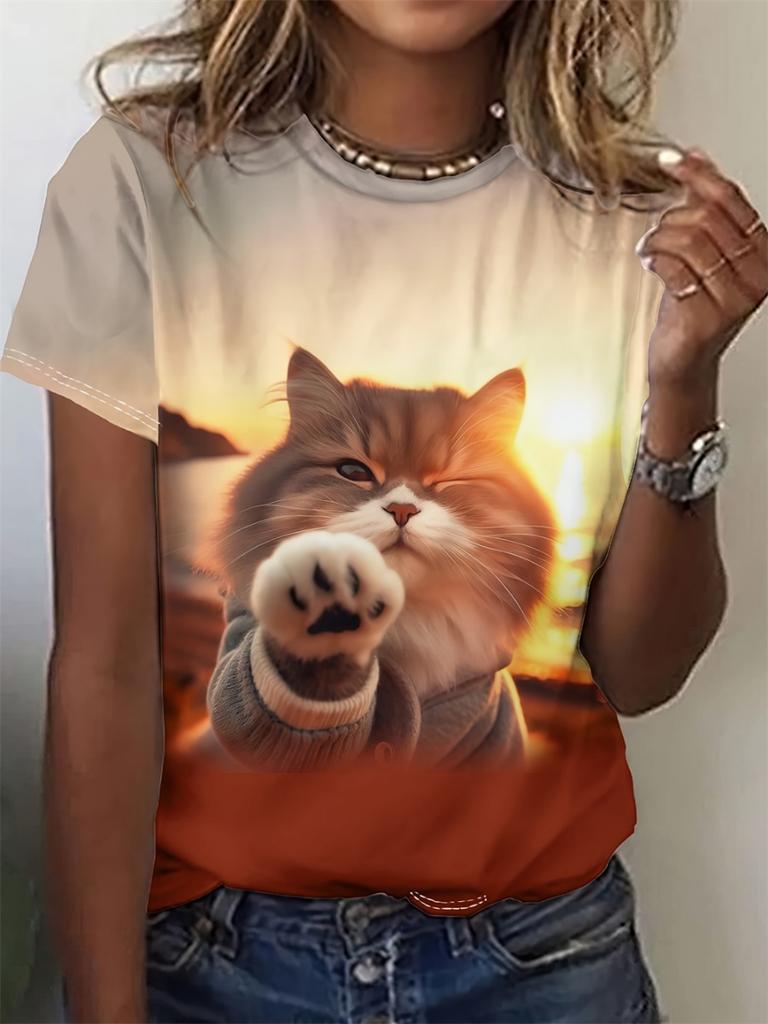 Funny Animal Women's T-Shirts 3d Print Cute Cartoon Cat Casual Short Sleeve Tshirt Fashion Top O-Neck Female Clothing