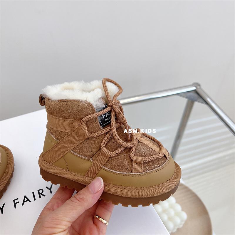 2025 New Winter Children Snow Leather Boots Warm Plush Toddler Boys Shoes Non-slip Fashion Baby Girls Boots
