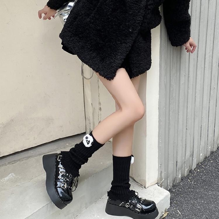 Women Girls Japanese Styles Knitted Leg Warmers Sweet Ruffled Trim Socks Cartoon 3D Plush Dolls Foot Cover Boot Cuffs