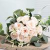 Handmade Silk Roses Bridal Bridesmaid Wedding Bouquet Pastoral Style Eucalyptus Leaves Artificial Natural Holding Flowers Party