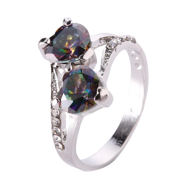 European  American Crystal Zircon Double Heart Ring for Women Size 9