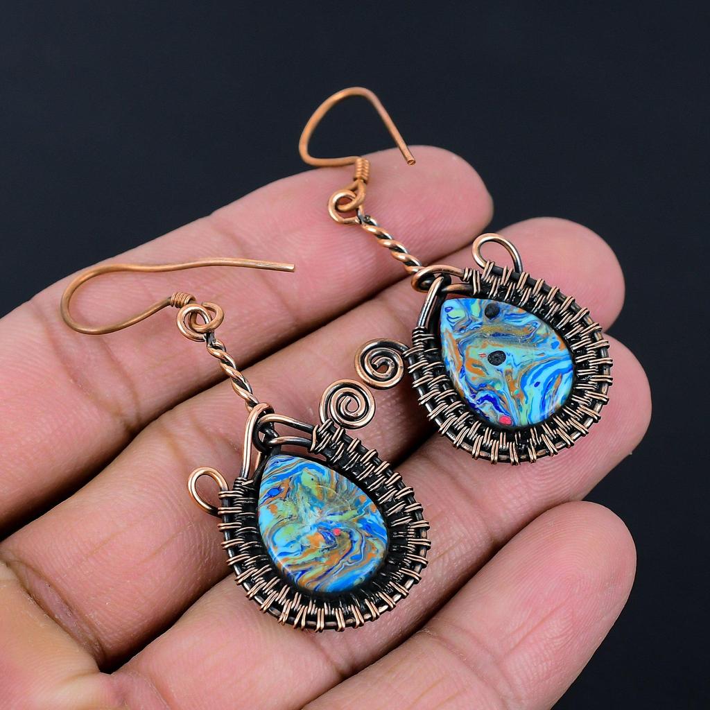 Regenbogen Calsilica Edelstein Handgefertigt Reiner Kupferdraht Wickel Schmuck Anhänger Für Frauen