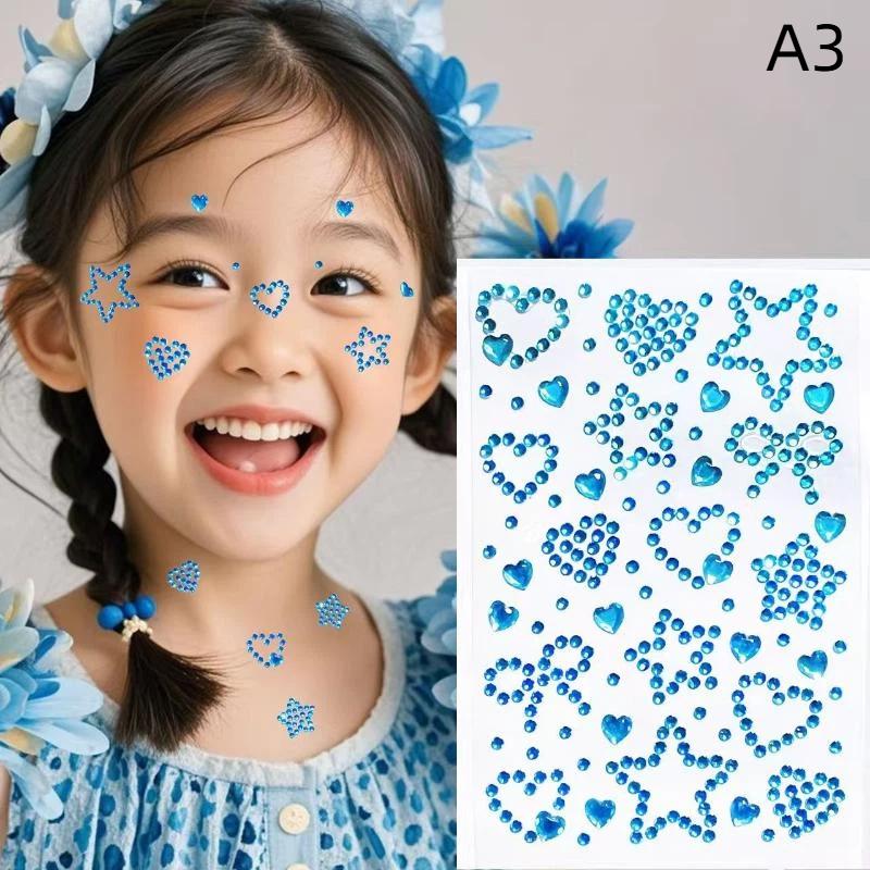 Colorful Face Rhinestone Stickers 1 Sheet Self Adhesive Heart Star Design for School Talent Show Stage Makeup