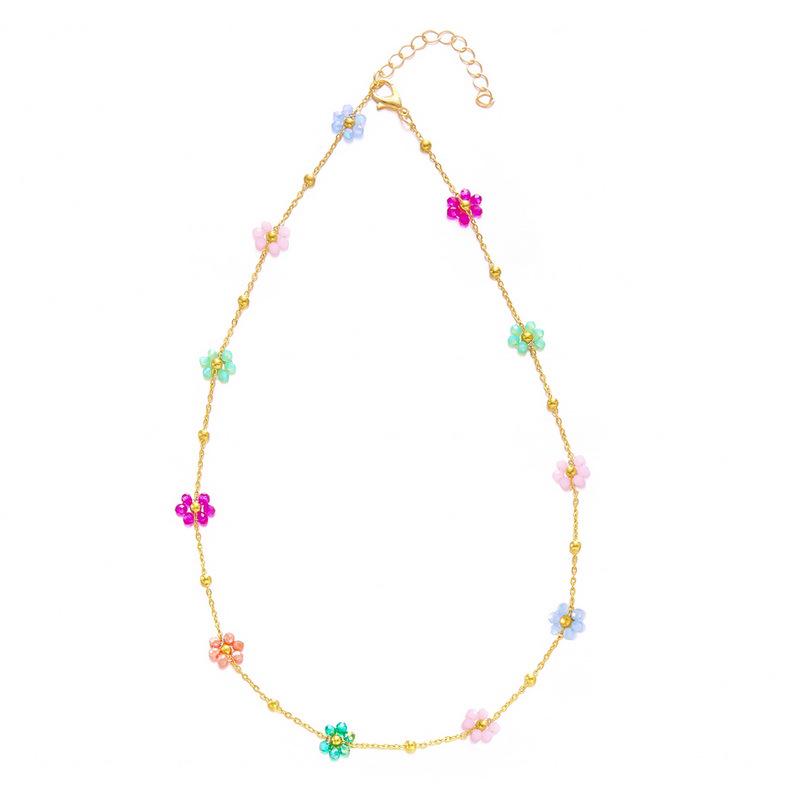 European American High-End Heart Flower Beaded Necklace & Girlish Flower Choker Set