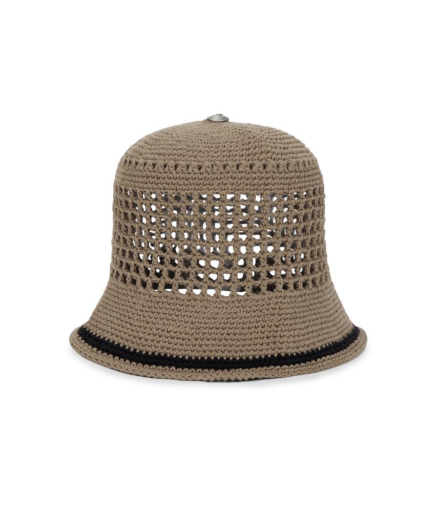 Bajal Va Top Button Knit Crochet Bucket Hat Brown