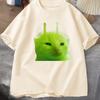 T-shirt Chat Alien Vert Femme Unisexe Chat Meme Tee Glorp Gnarp Cerveau de Chat T-shirt Mignon Rigolo Hauts Courts Manches Courtes en Coton Amples