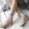 Summer Ultra-Thin Tulle Socks Women Transparent Pearls Long Socks Female Chiffon Lace Up Funny Socks Streetwear