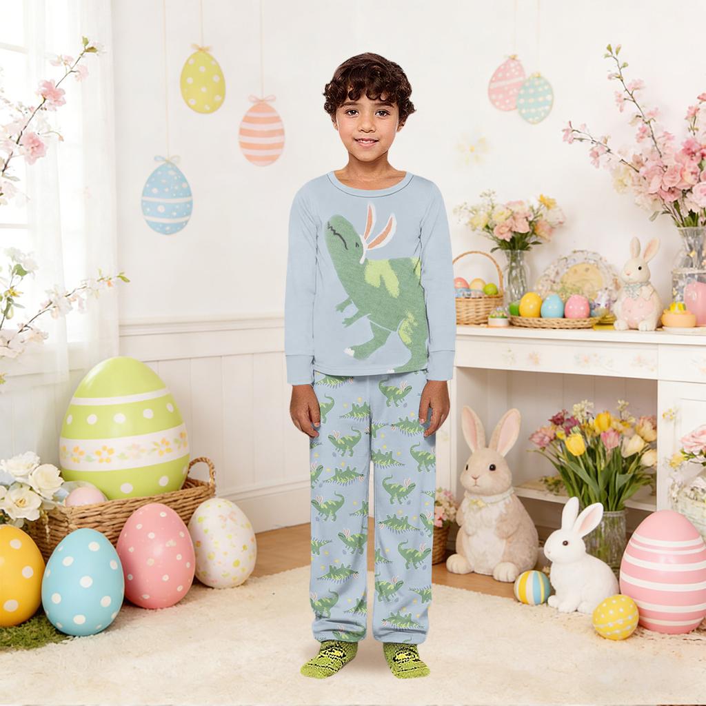 Easter-print Matching Family Loungewear Set With Long-sleeve Tops And Pants