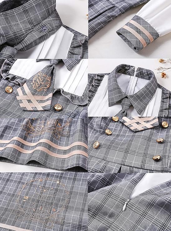 JIURUN Lolita Langarm Lolita Plus Mori Niedlich JK Uniform Cosplay Schule Anime Süß Locker Perfekt für Kirschblüten Traumhaft Niedlich Grau Krawatte Umhang Hut