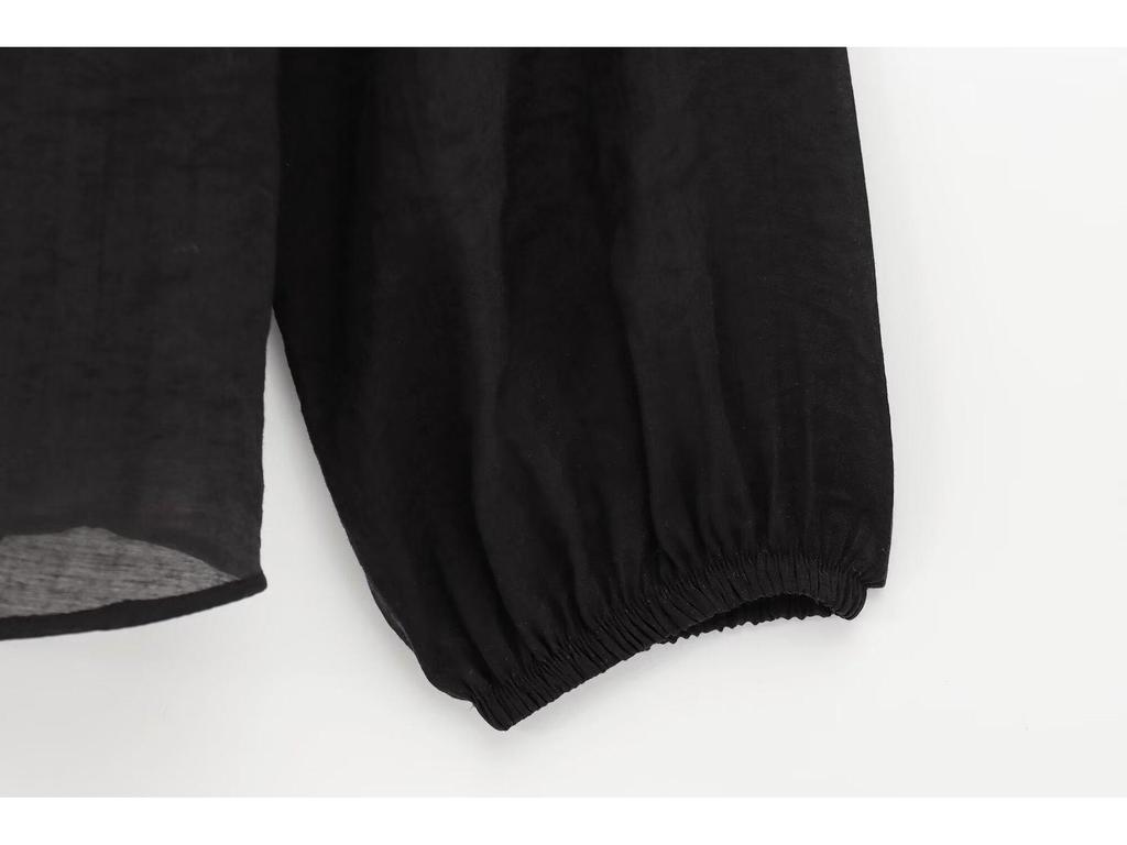 2025 Spring Casual Layered Puff Sleeve V-Neck Blouse