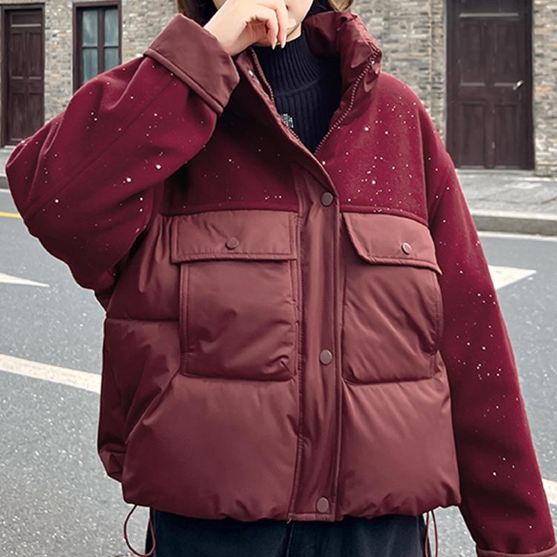 

Модные женские зимние пальто со стойкой, свободные, толстые, теплые, короткие парки, женские куртки M красный