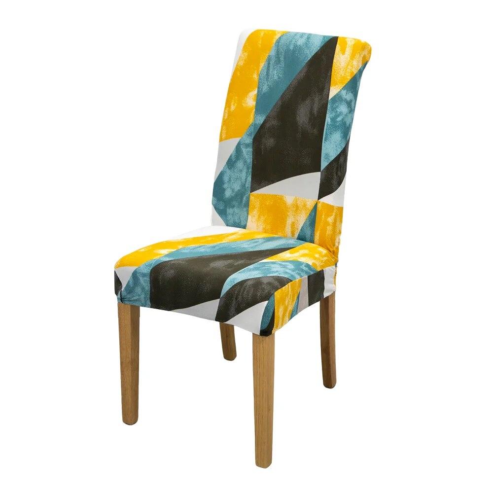 Elastischer Stuhlbezug für Esszimmer, Spandex, Universalgröße, Sitzbezug für Küchenstühle, geometrischer Stil, Möbelschutz, neu