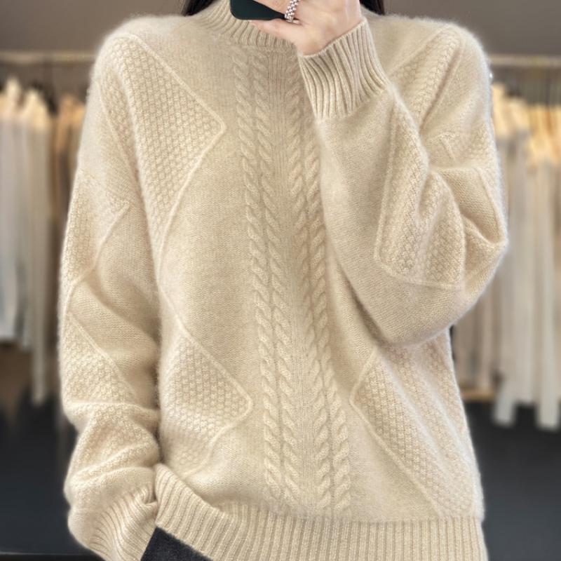 Collapsy Thickened Half-turtleneck Cardigan for Women's Autumn and Winter New Skin-friendly and Warm Sweater Loose and Versatile Base Shirt