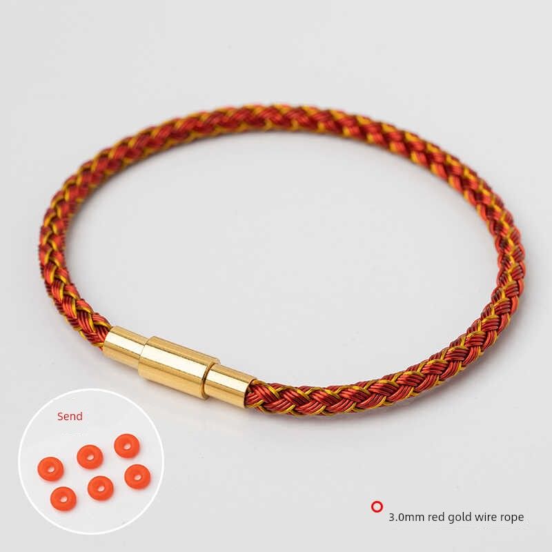 

Браслет из счастливых бусин на водонепроницаемом стальном тросике, шнурок из плетеной кожи с золотистыми шариками 3D, год рождения, золотой шелк 19CM 3mm [Gold + red] wire rope (metal 3.6)