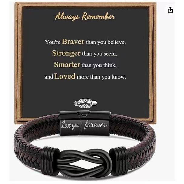 

Custom Processing Magnetic Clasp Stainless Steel Leather Bracelet Handmade Braided Twist Style Stainless Steel Men s Bracelet Engraving 7.5Inch