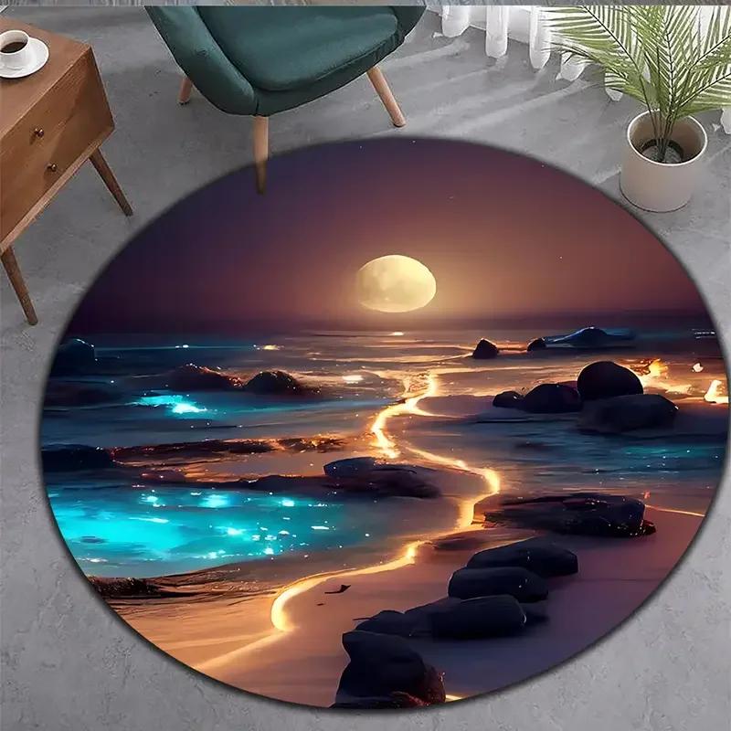 Golden Beach and Sun Round Carpet Soft Anti Slip and Wear-resistant Used As A Round Mat for Living Rooms Very Beautiful Fashion