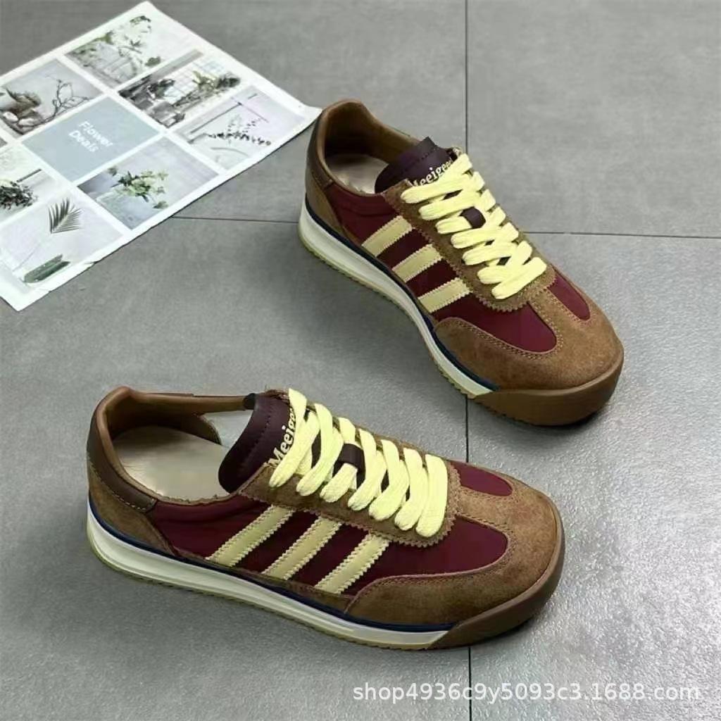 

2025 European leather heightening retro German training shoes women s summer breathable flat-bottomed single shoes sports Forrest Gump board candy col 40 тёмно-рыжий