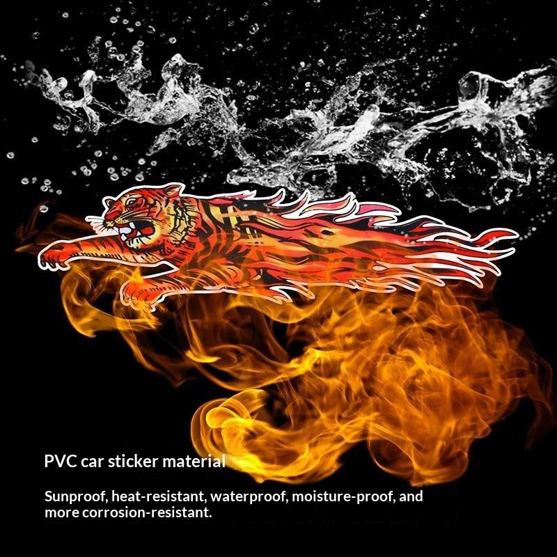 Creative Car Body Scratch Cover Sticker Tiger Flame Cartoon Decal For Electric Vehicle Automobile Personalized Decoration