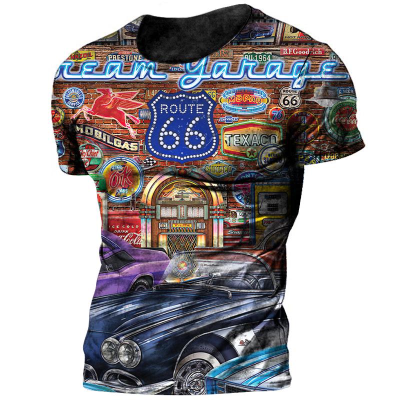 Vintage 66 Route Biker Motor 3d Printed Men's T Shirts Oversized  Short Sleeve Camiseta