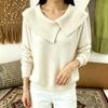 Women's Color Beaded Turn-Down Collar Pullover Sweater Knit Top - Cute Casual Long Sleeve