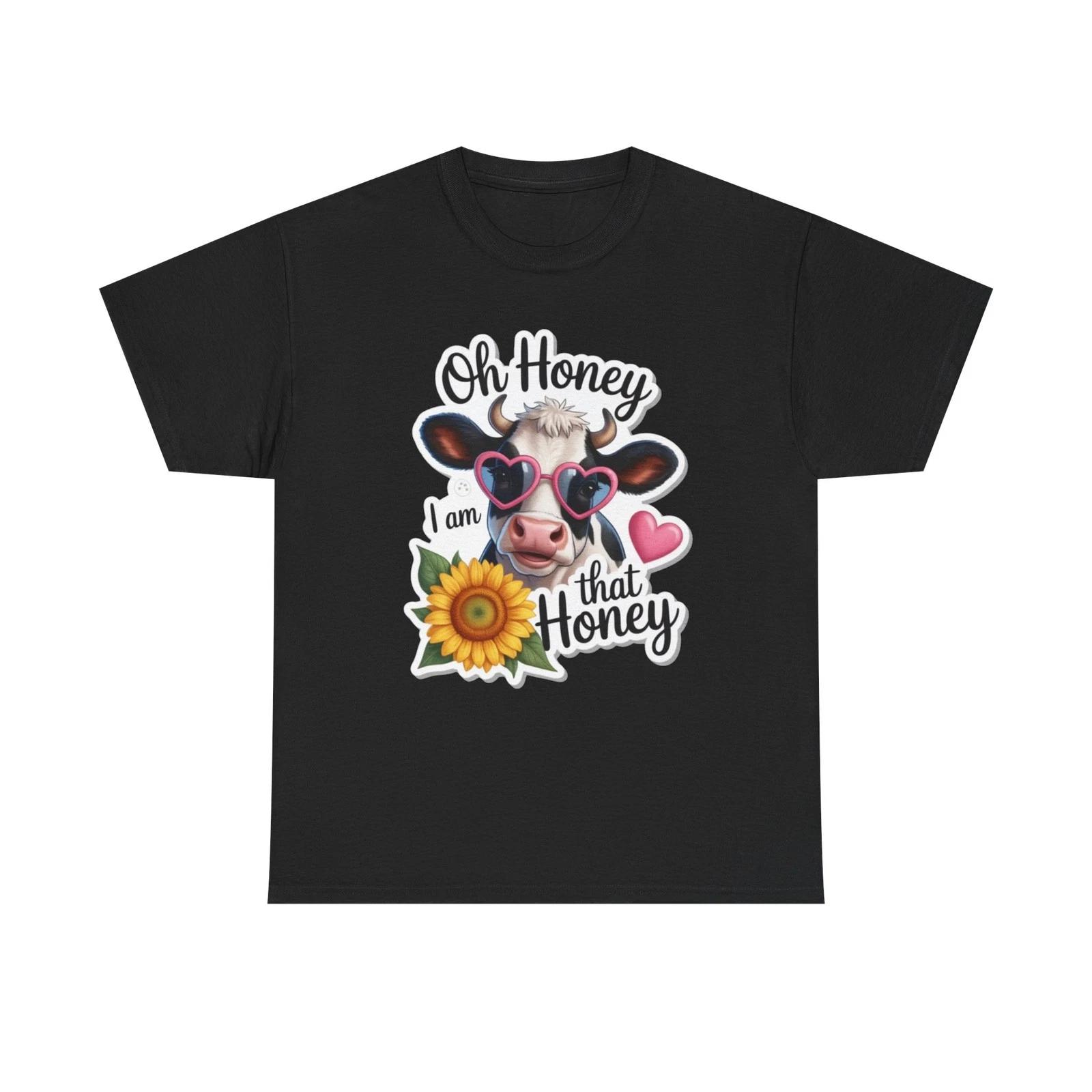 Oh Honey Cow with Heart Sunglasses Tee | Sunflower, Funny Farm Quote 2XL