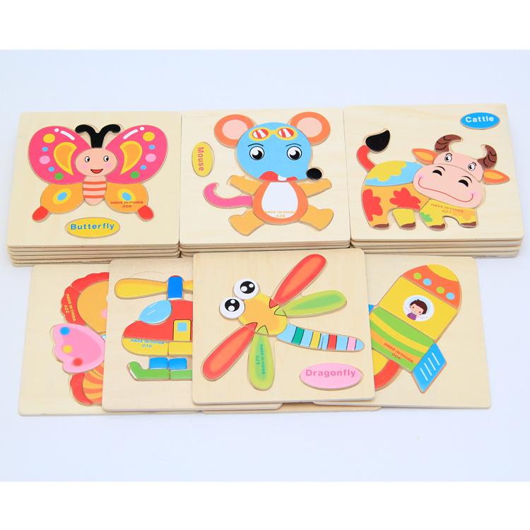 Cartoon 3D Puzzle Jigsaw Wooden Toys for Children Cute Animal Traffic Puzzles Intelligence Kids Baby Early Educational Toys