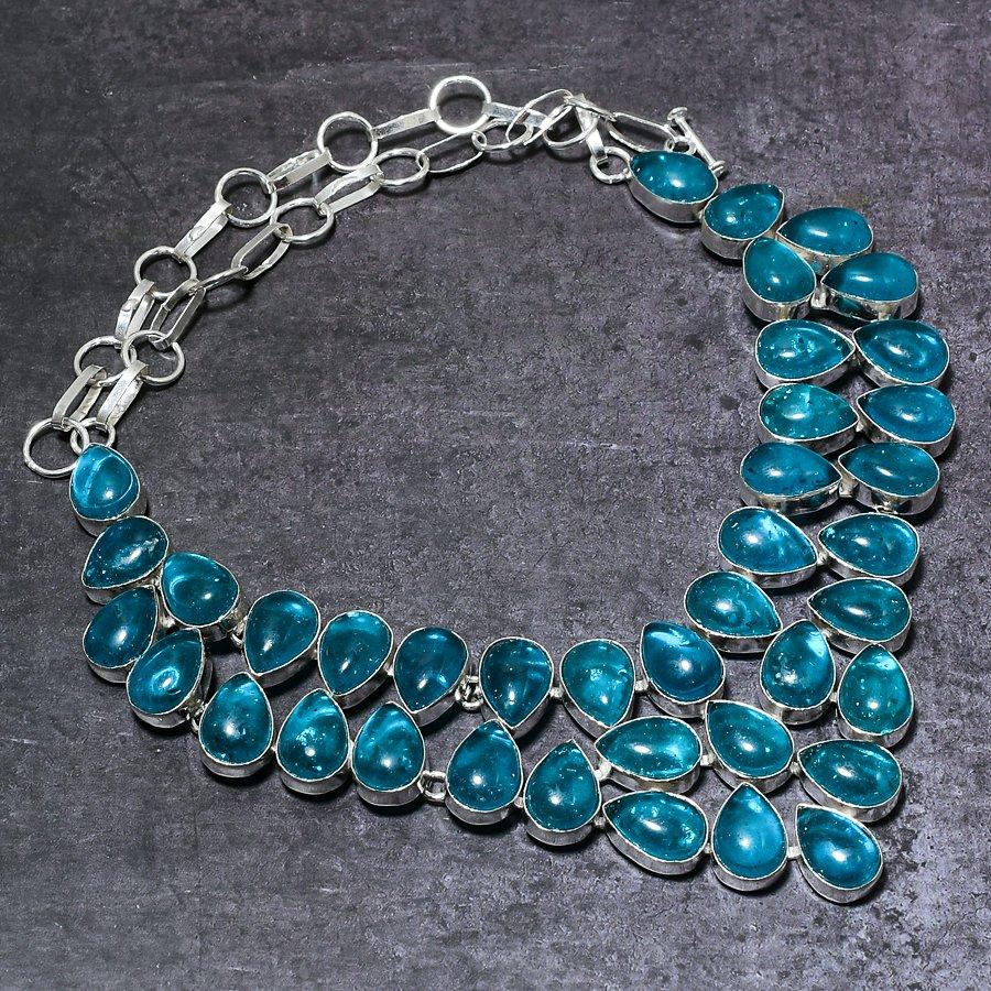 Collier en argent sterling 925 fait main avec tourmaline indicolite, 45,7 cm, n6P70