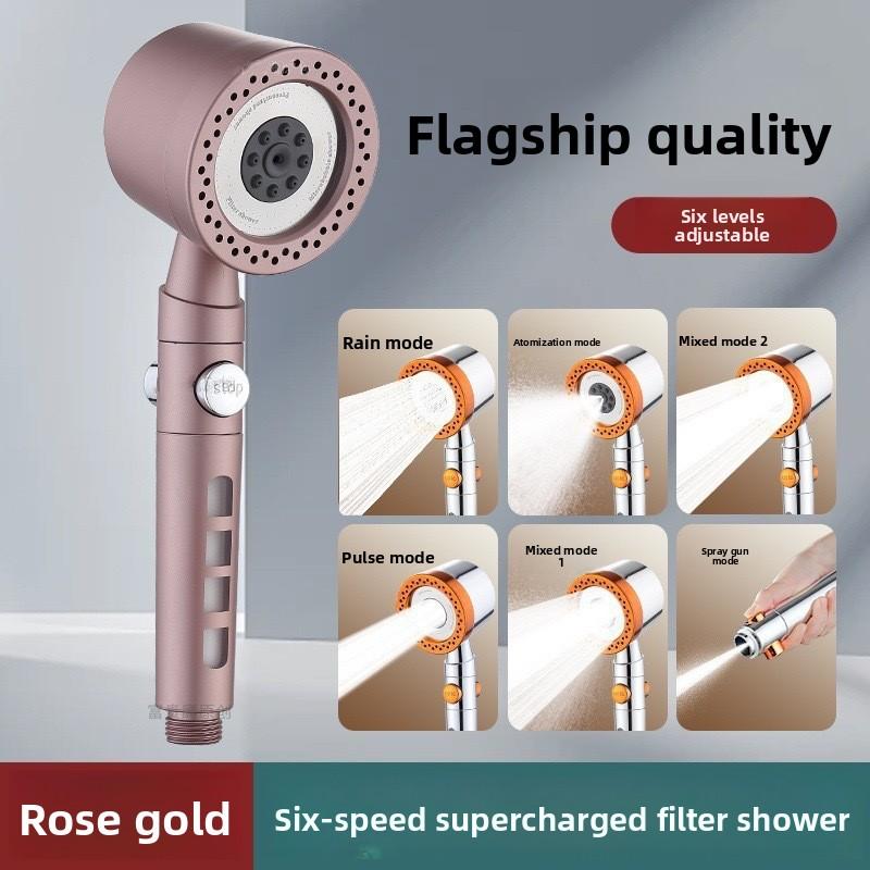 High Pressure Water Saving Filter Shower Head 5 Modes Handheld Shower Head One Button Stop Bathroom Accessories