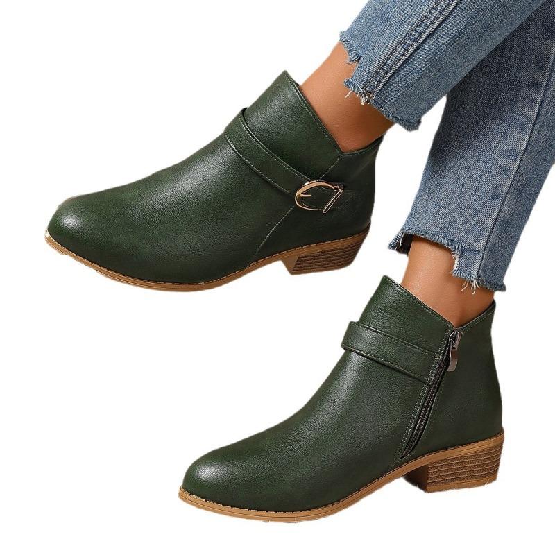 Women's boots Martin boots autumn and winter new large size short boots pointed middle heel belt buckle women's boots