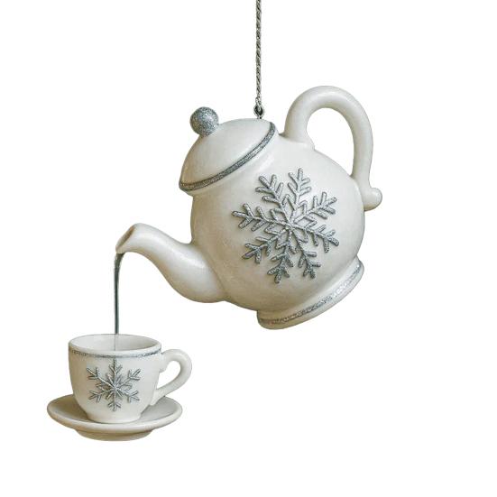 Christmas Teapot Ornament Vintage Christmas Tea Cup And Pot Hanging Decor with Pouring Tea Effect Gift for Tea Lovers