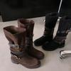 Cowhide Western Cowboy Boots Women's Brown Belt Buckle Pile Boots Medium Knight Boots New Retro Strap Boots Women