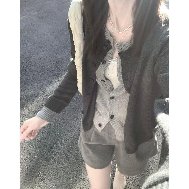 

Кардиган в стиле преппи, контрастный пэчворк, вязаный, имитация двойки Dark gray + light gray M