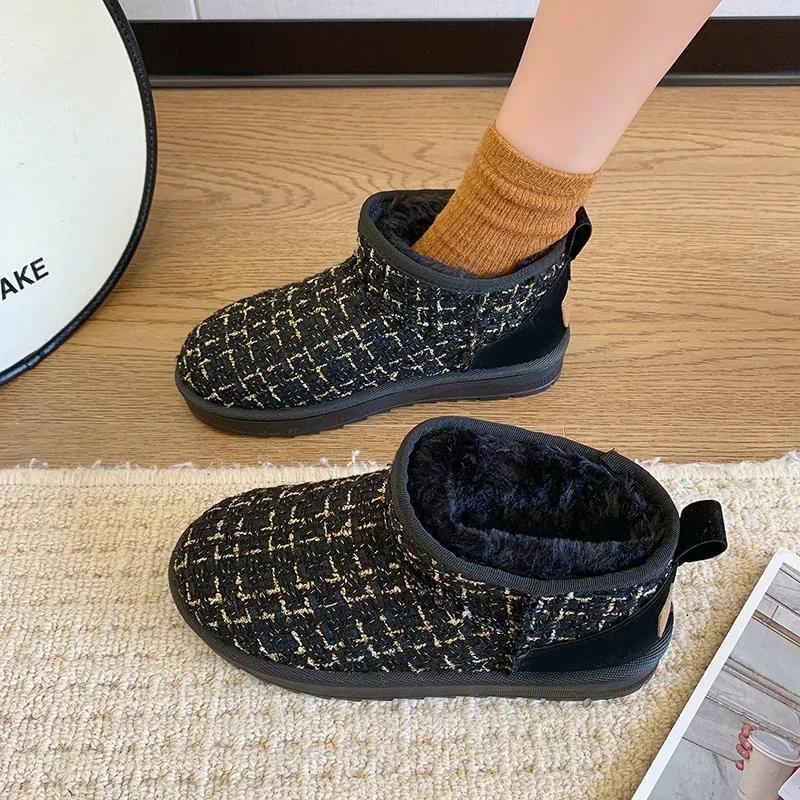 Snow boots female new short tube flat bottom plus velvet thicken warm cotton shoes winter Botas de nieve para mujeres