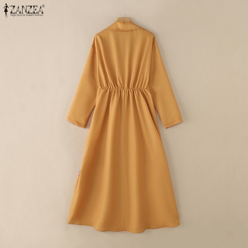 ZANZEA Women Turn Down Collar Loose Casual Long Sleeve Print Shirt Dress