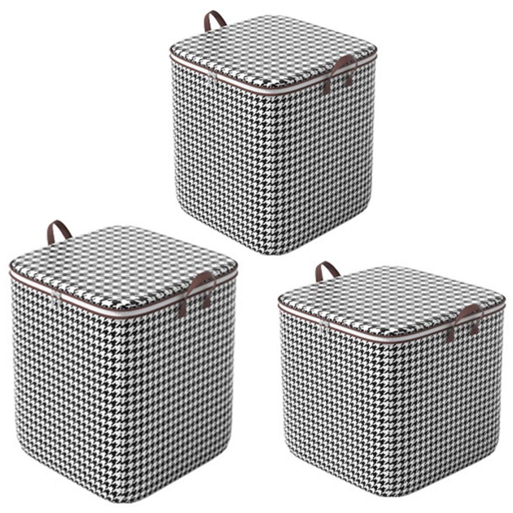 Houndstooth Storage Bags for Clothes Quilts 180L Non-Woven Fabric Foldable Moving Packing Storage Box with Handles