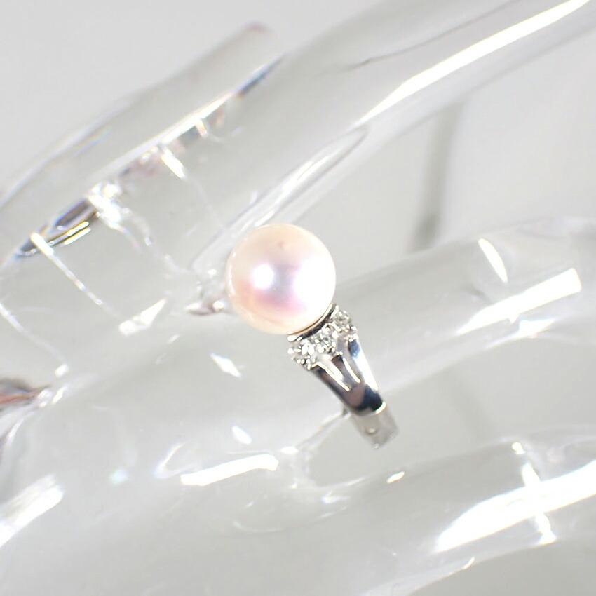 [Used] Pt900 Akoya Pearl 8.7mm Diamond Ring / J49-3