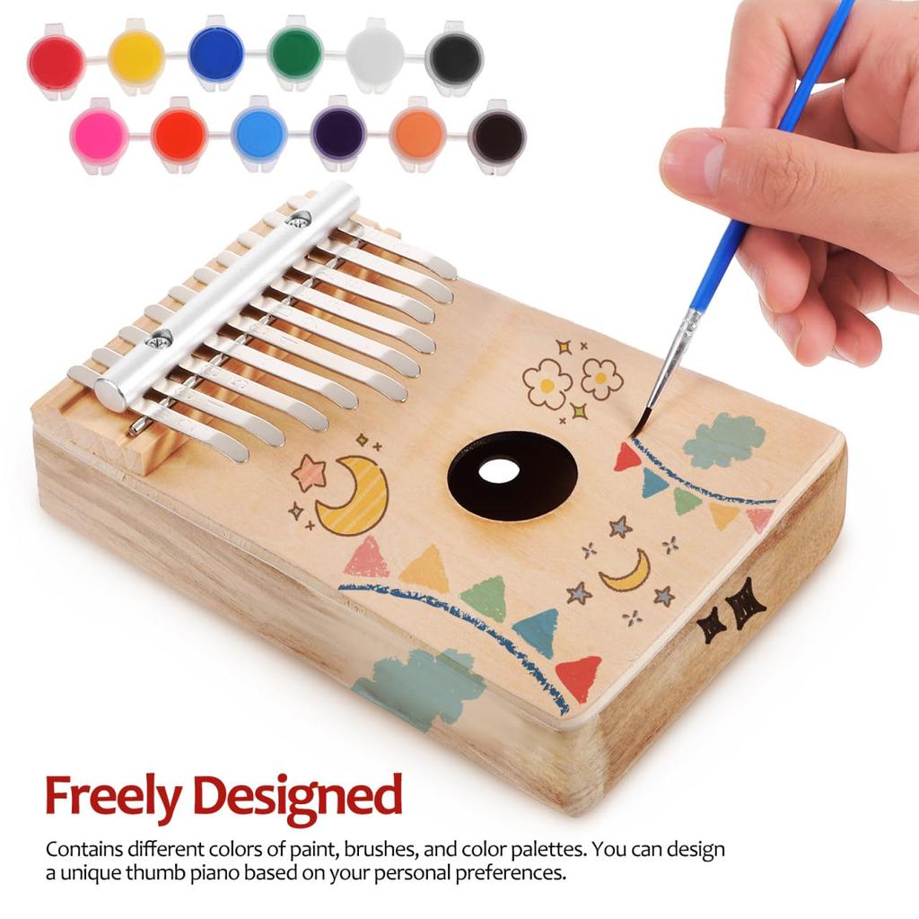 Ibasenice Wooden Kalimba 10-Key Thumb Piano Finger Piano Paint Set Portable 6.69×4.53×1.18 Inches Children's Educational Musical Instrument