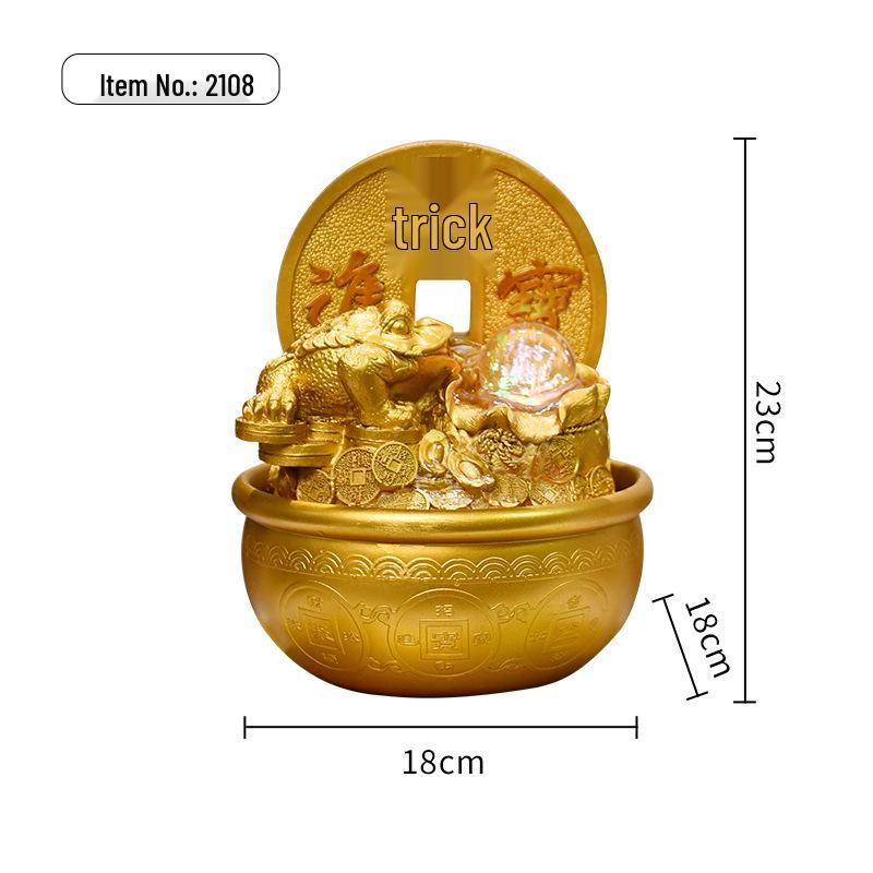 Golden Toad Water Feature Humidifier: Festive Desktop Ornament for Office or Study Decor.