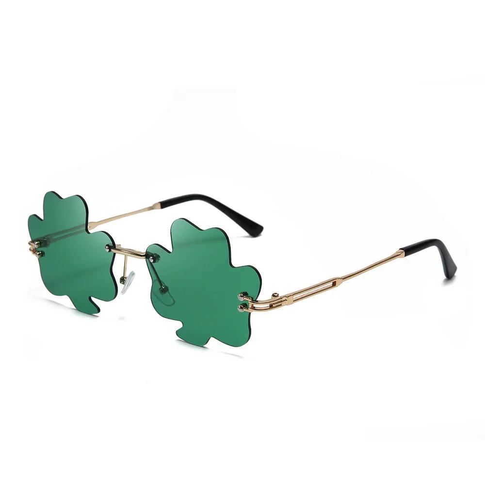 

Fashion Irish Shamrock Sunglasses Green Four Leaf Clover Leprechaun Costume Glasses St. Patrick S Day Rimless Decor Sun Glasses