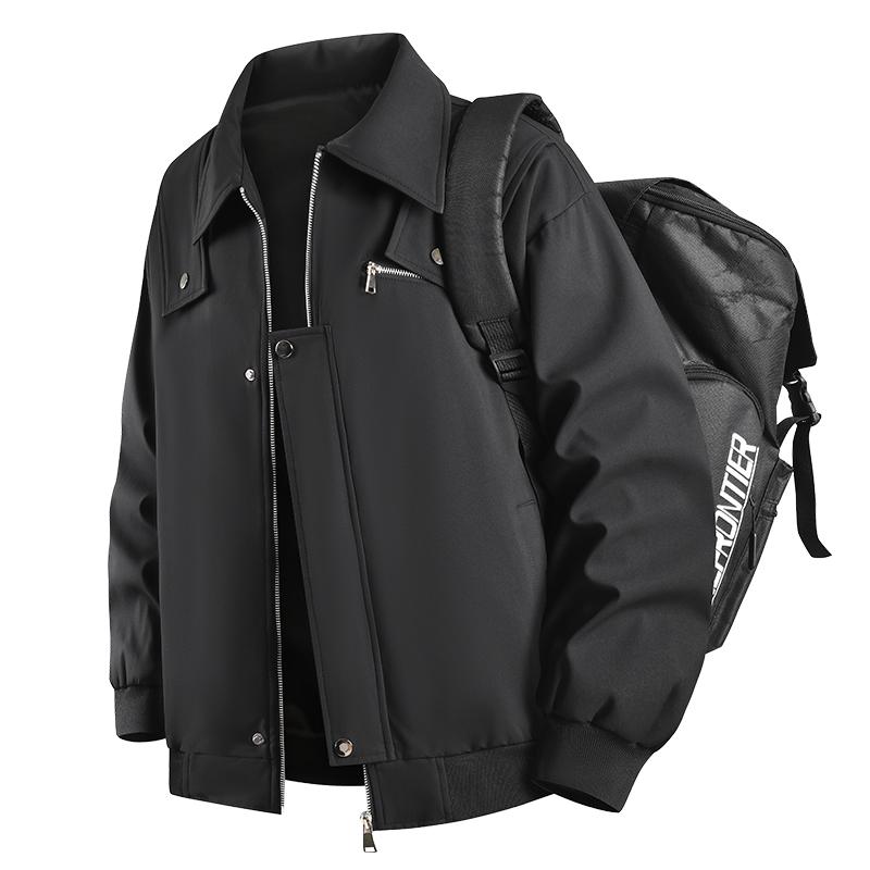 Spring Autumn Polo-neck Vintage Zipper Jacket Male Loose Casual All-match Outwear Coat Top