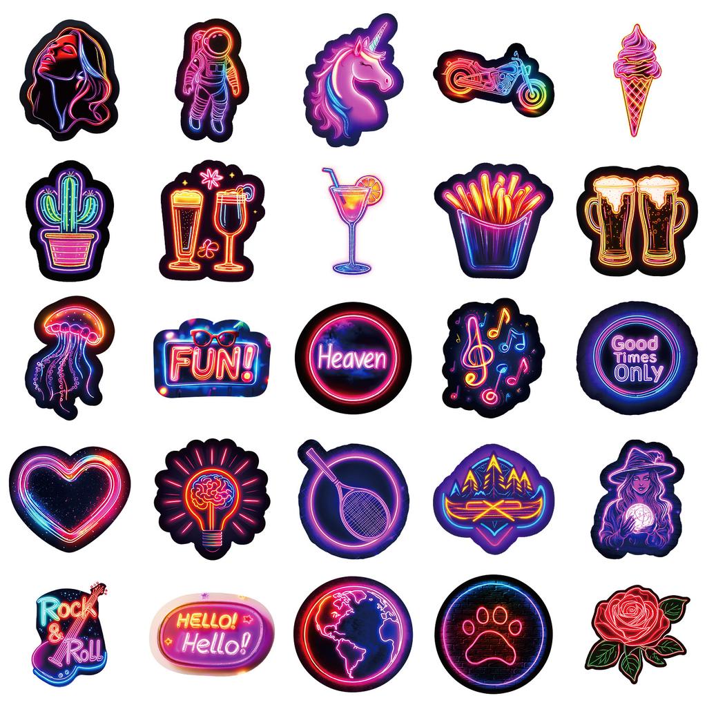 50 Creative Neon Graffiti Stickers Non-Repeating Neon Waterproof Decorative Stickers