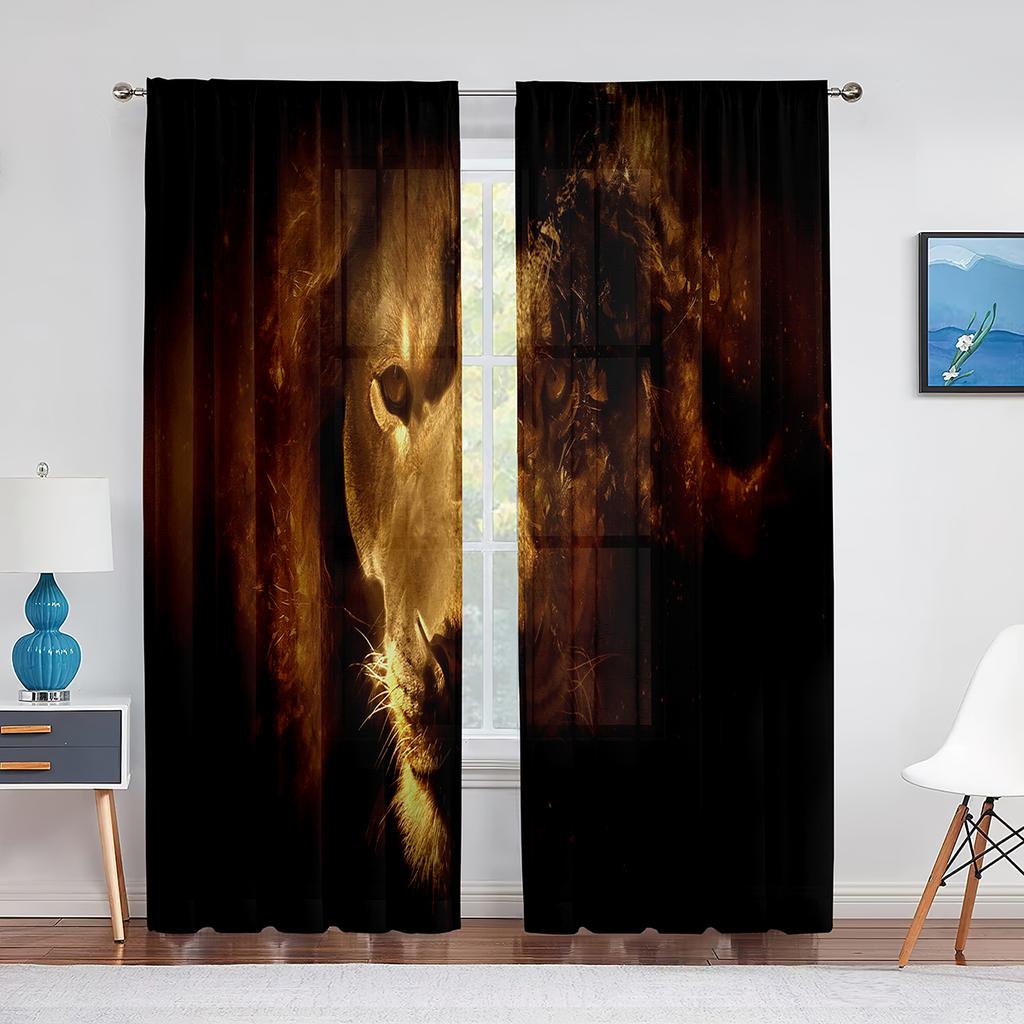 African Wild Animal Lion Couple Tulle Curtain for Home Living Room Window Decoration Bedroom Kitchen Modern Sheer Voile Curtains
