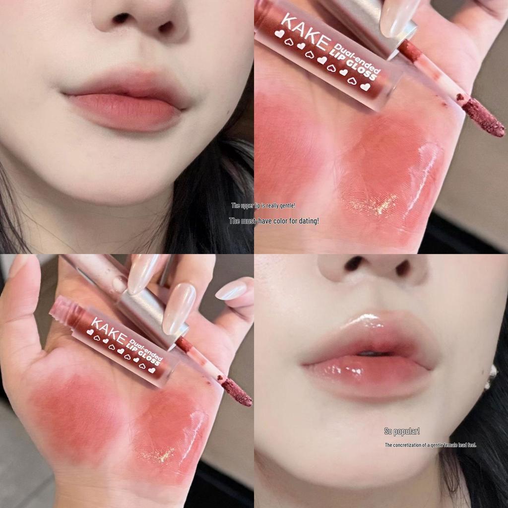 KAKE Double-Ended Lip Gloss: Matte Lip Mud, Watery Lip Glaze, Low Saturation Nude for Students.