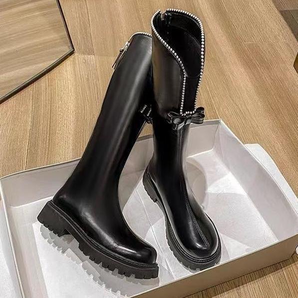 Fashion Versatile Boots Children's Pearl Bow But Knee Women's High Boots New In Autumn and Winter 2025