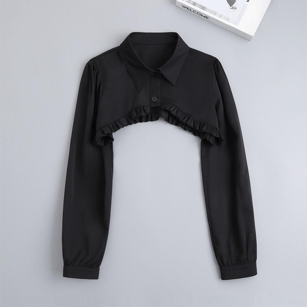 Womens Ruffle Shrugs Long Sleeves Fake Collar Lapel Button Shirt Crop Tops Shoulder Wraps Detachable Collar Punk False Collar