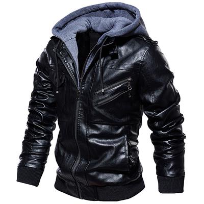 Outono inverno jaqueta com capuz masculino chapéu destacável motocicleta motociclista jaquetas casual casaco de couro do plutônio